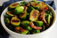 Crispy Pan Roasted Brussels Sprouts with Smoky Bacon