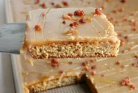 Moist Banana Sheet Cake with Nutty Peanut Butter Frosting