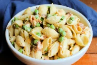 Rich Creamy Pasta Salad with Smoky Bacon and Sweet Peas