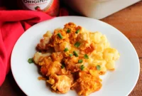 Buffalo Chicken Casserole on a Bed of Crispy Potatoes