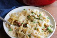 Creamy Alfredo Bake with Crispy Bacon and Sweet Peas