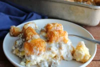 Homestyle Biscuits and Gravy Tater Tot Casserole