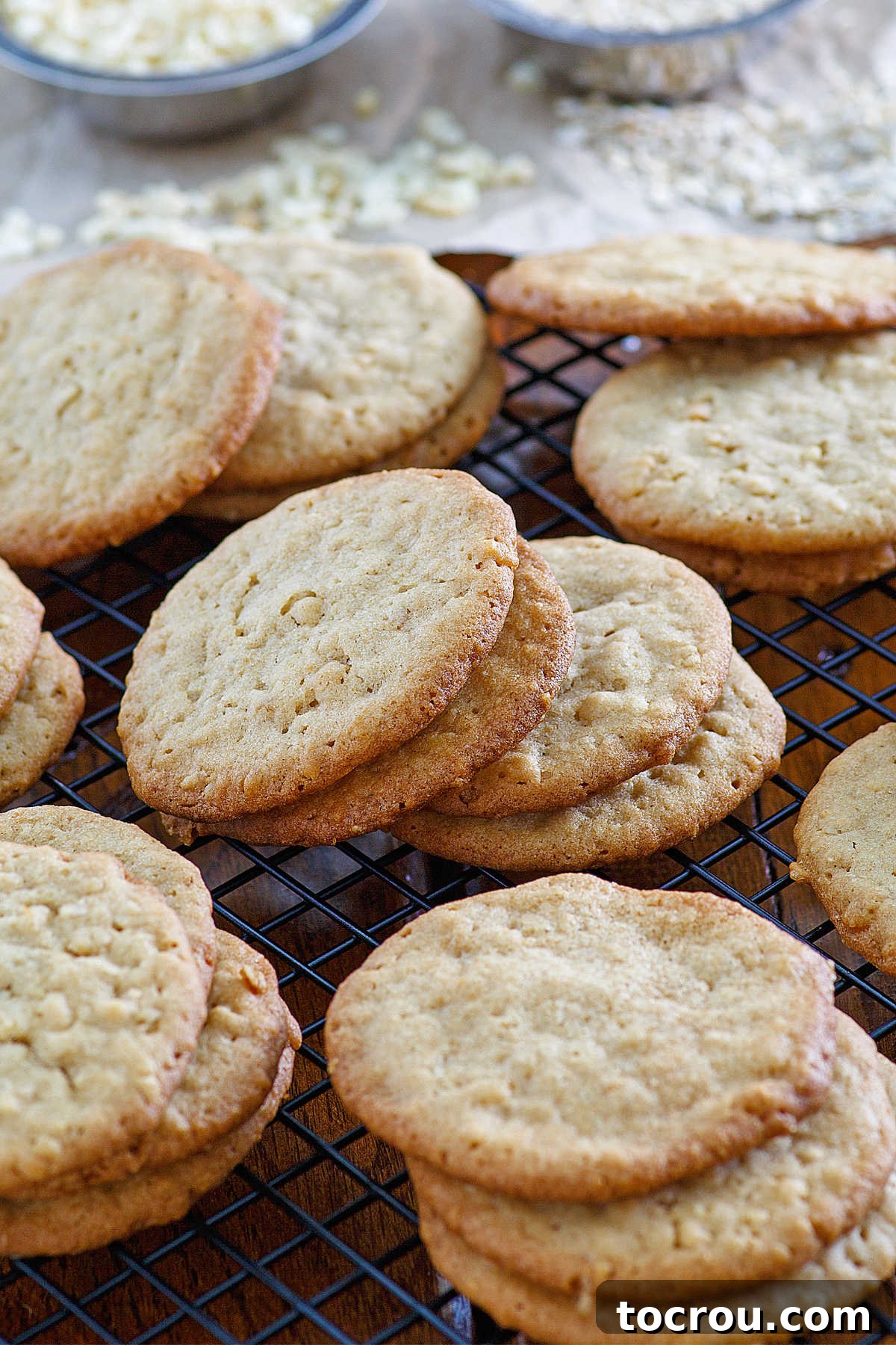 golden buttery 7 cup cookies made with a cup of seven different things ready to be eaten.