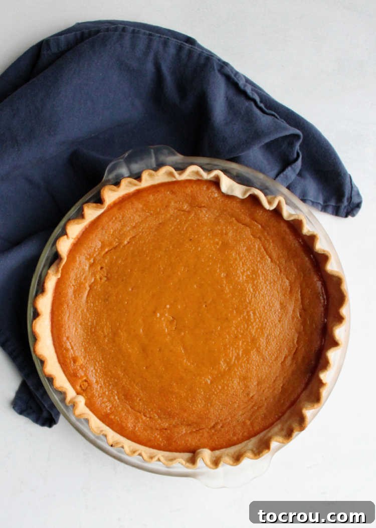 Chilled Pumpkin Pie: Perfection Awaits A chilled sweetened condensed milk pumpkin pie, flawlessly set and ready to be sliced and served, promising a delightful dessert experience.