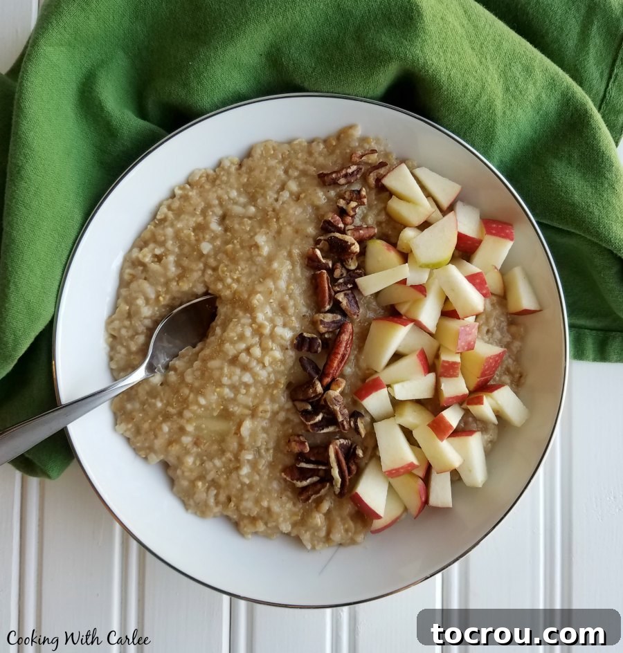 Apple Cinnamon Steel Cut Oats 5 bowl of apple pie steel cut oats with diced apples and pecans