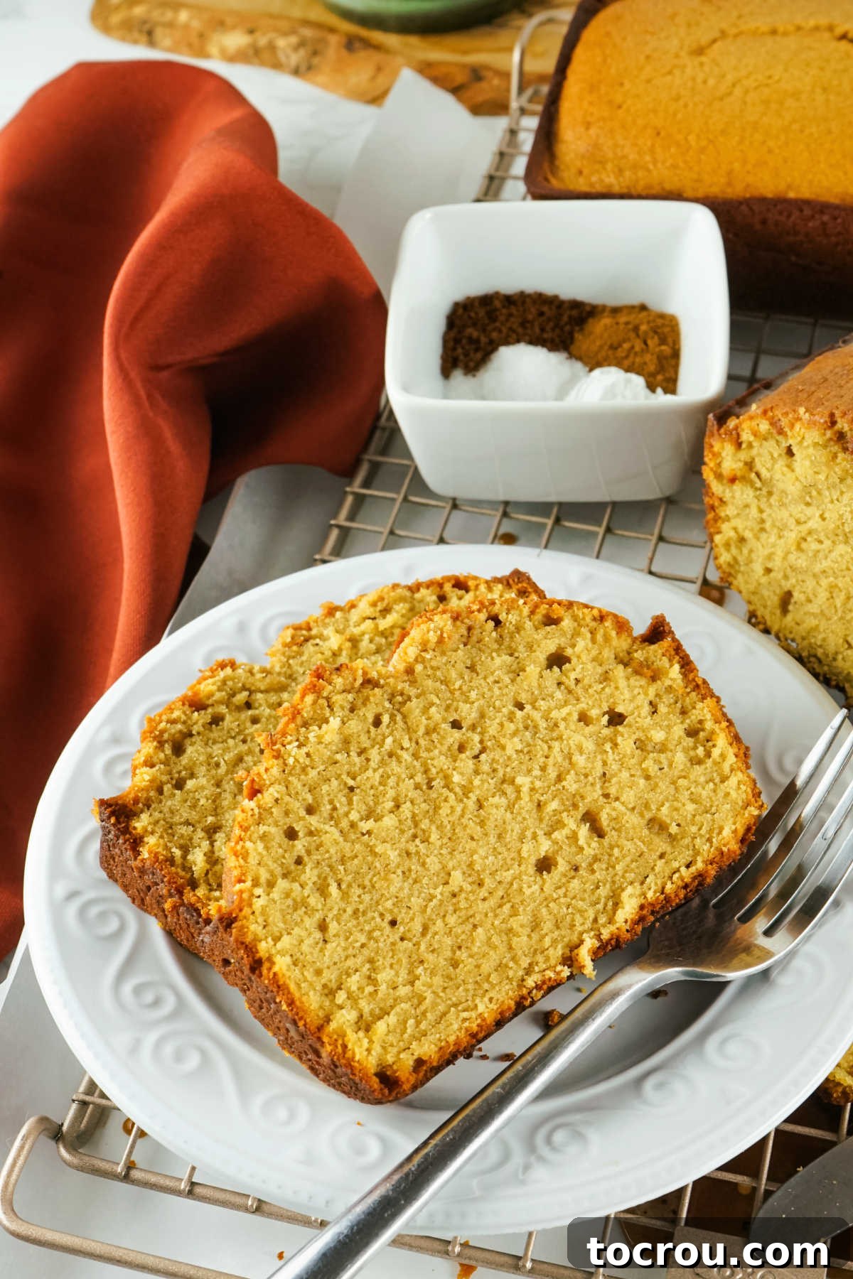 Espresso Pound Cake 7 Slices of coffee flavored pound cake on plate ready to eat.