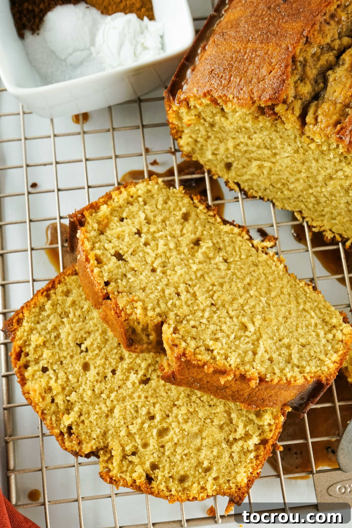 Espresso Pound Cake 8 Close up of slices of pound cake showing their dense moist texture.