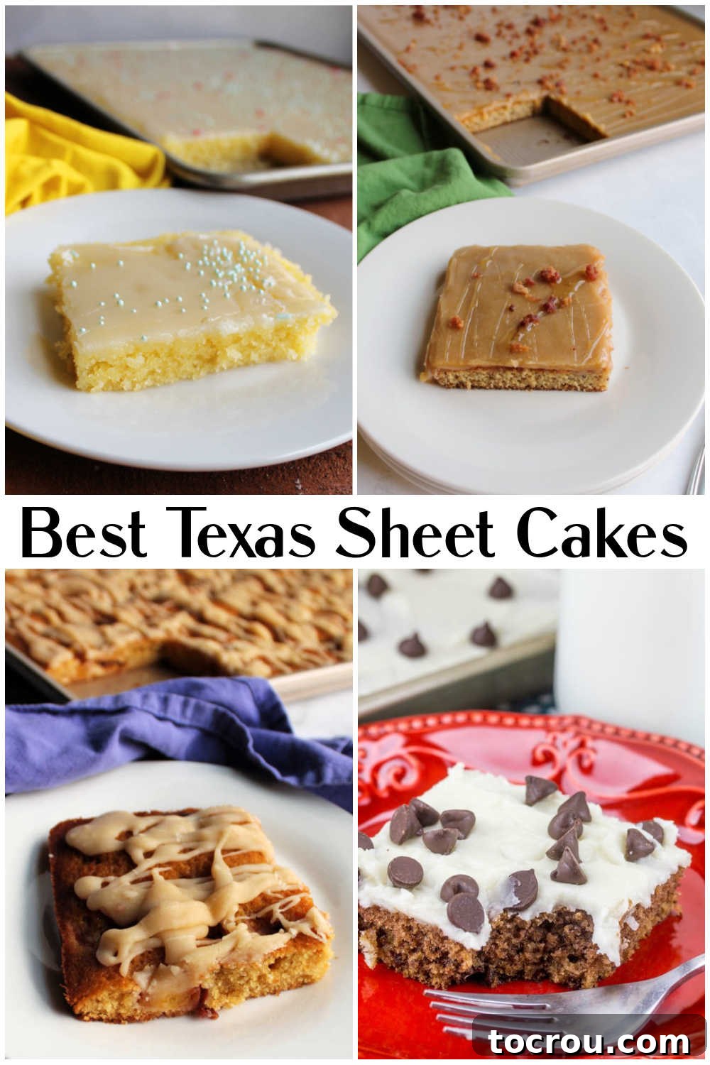 11 Must-Try Texas Sheet Cake Recipes 18 Texas sheet cakes are perfect for summer parties. They are easy to make, feed a crowd and are easy to take with you. If you have only ever had chocolate, you are in for a surprise because there are so many flavors you can make. Here are some of the best Texas sheet cake recipes out there.