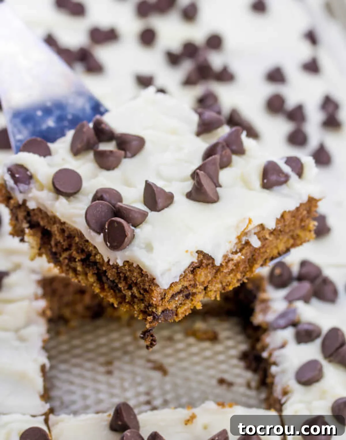 11 Must-Try Texas Sheet Cake Recipes 6 lifting square of chocolate chip cookie dough out of sheet pan.