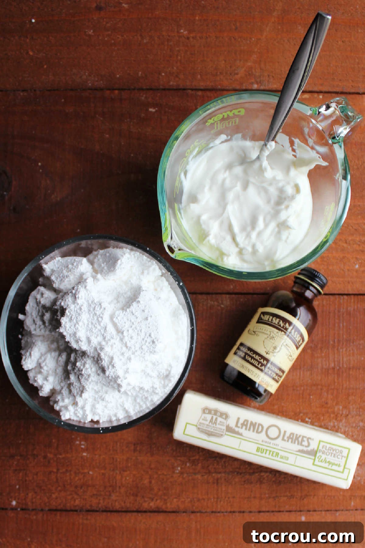 Spiced Applesauce Bars with Tangy Cream Frosting 5 Butter, sour cream, powdered sugar and vanilla ready to be made into frosting.