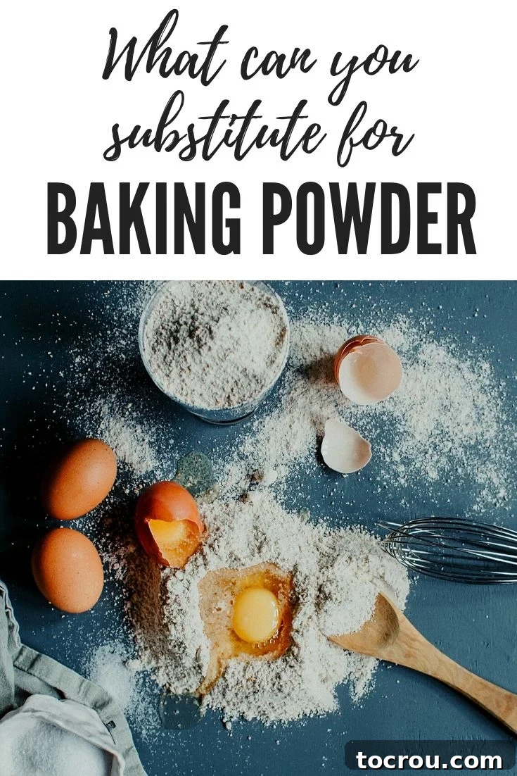 Baking Powder Alternatives Assortment of baking ingredients including lemons, vinegar, yogurt, and baking soda, representing different substitutes for baking powder.