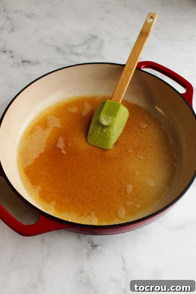Nutty Brown Butter Glaze 3 browned butter in enameled cast iron skillet.