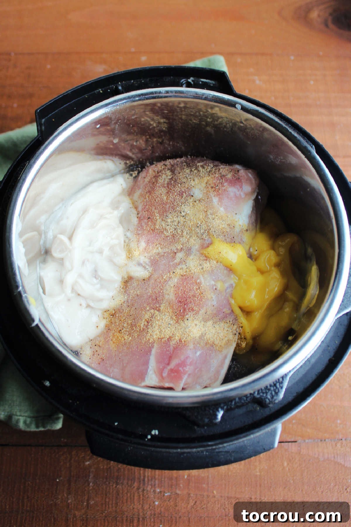 Fork Tender Pork Loin with Velvety Gravy 5 Pork loin, soups and seasoning in slow cooker.