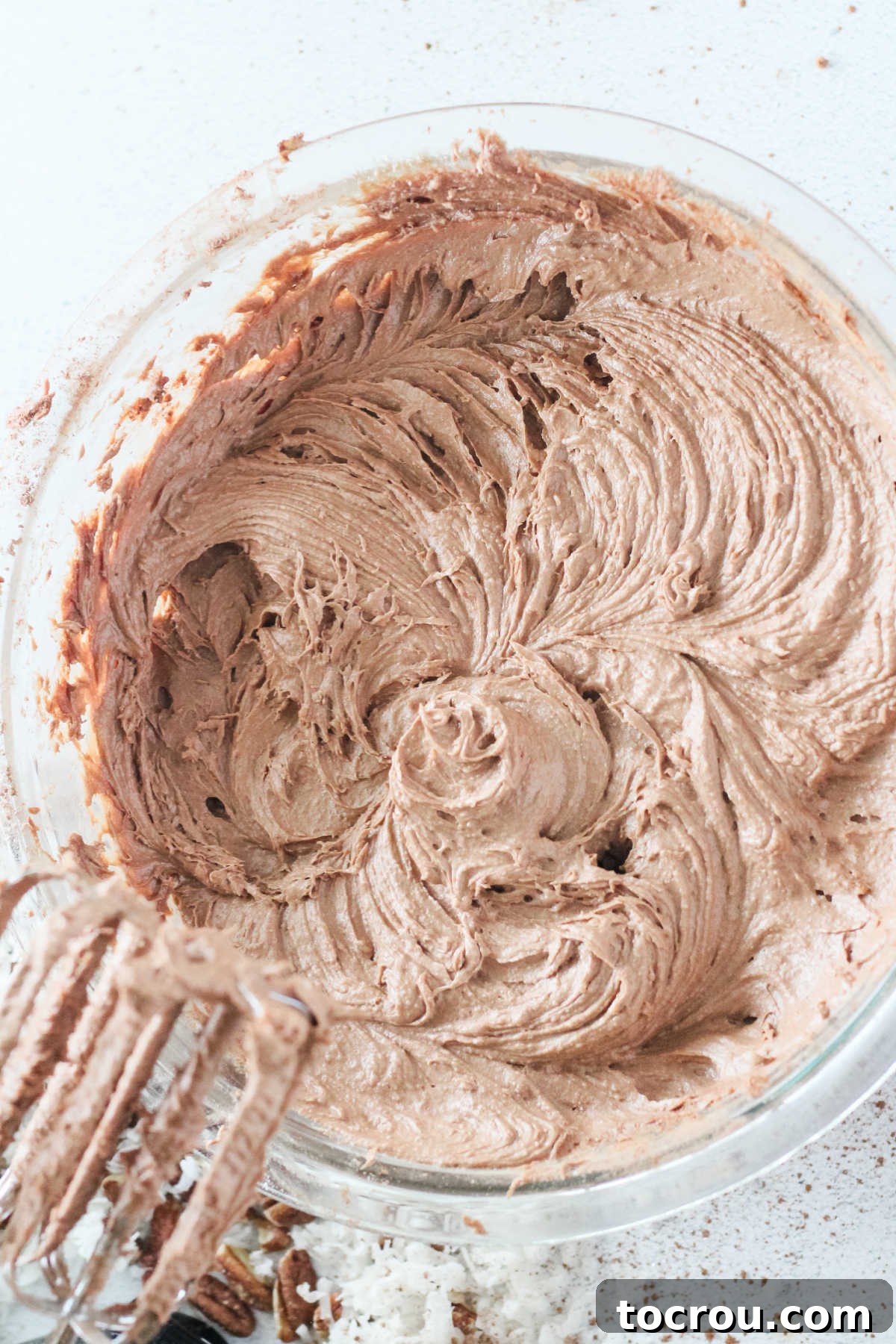 Bowl of homemade chocolate cake batter.