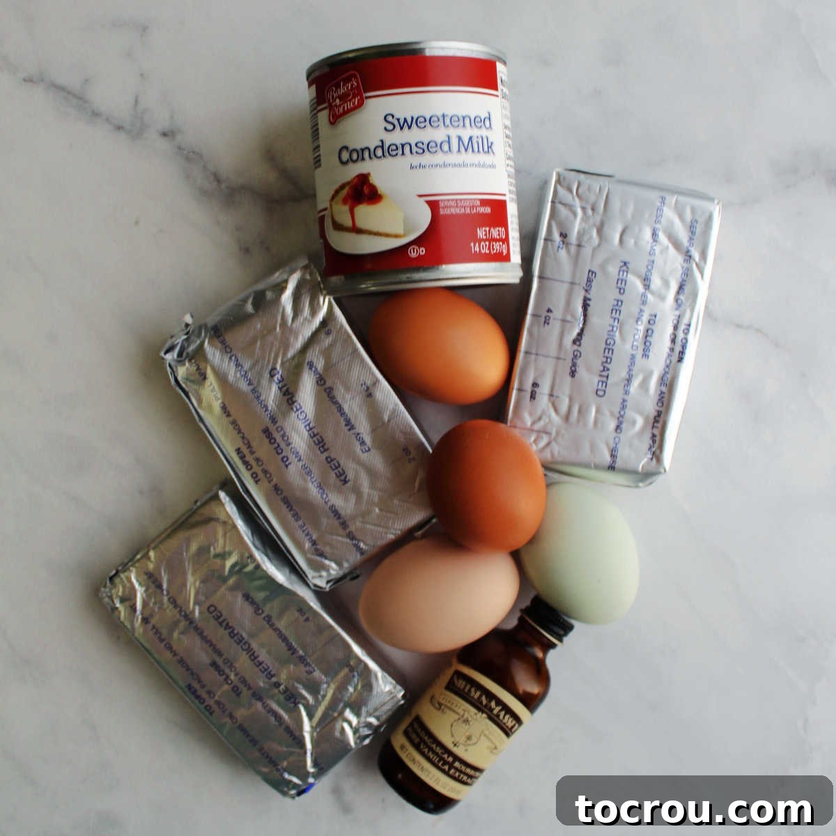 Ingredients for condensed milk cheesecake base.