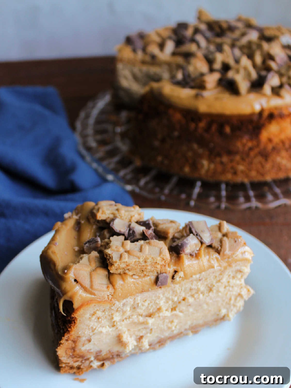 Ready to Enjoy Piece of peanut butter toffee cheesecake, ready to eat.