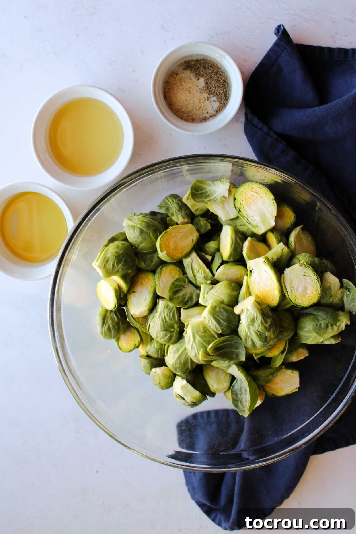 Ingredients for roasted brussels sprouts.