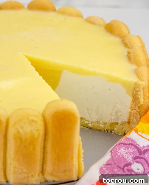 slice missing from cheesecake, creamy white center showing with orange on top.