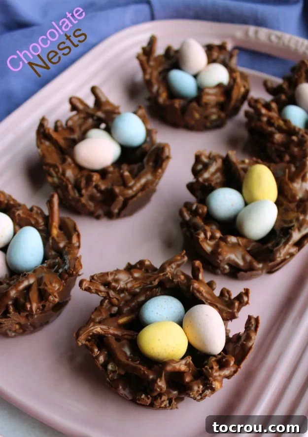 chocolate birds nest treats with candy eggs inside