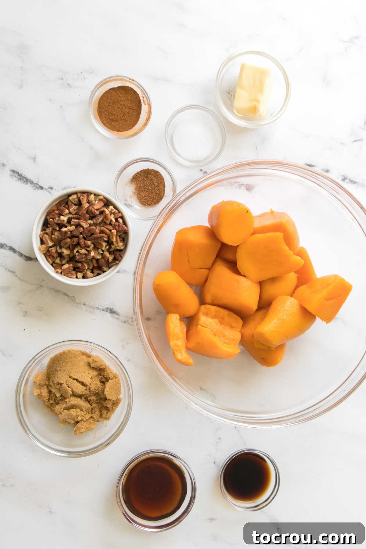 Ingredients ready to be made into sweet potato bake.