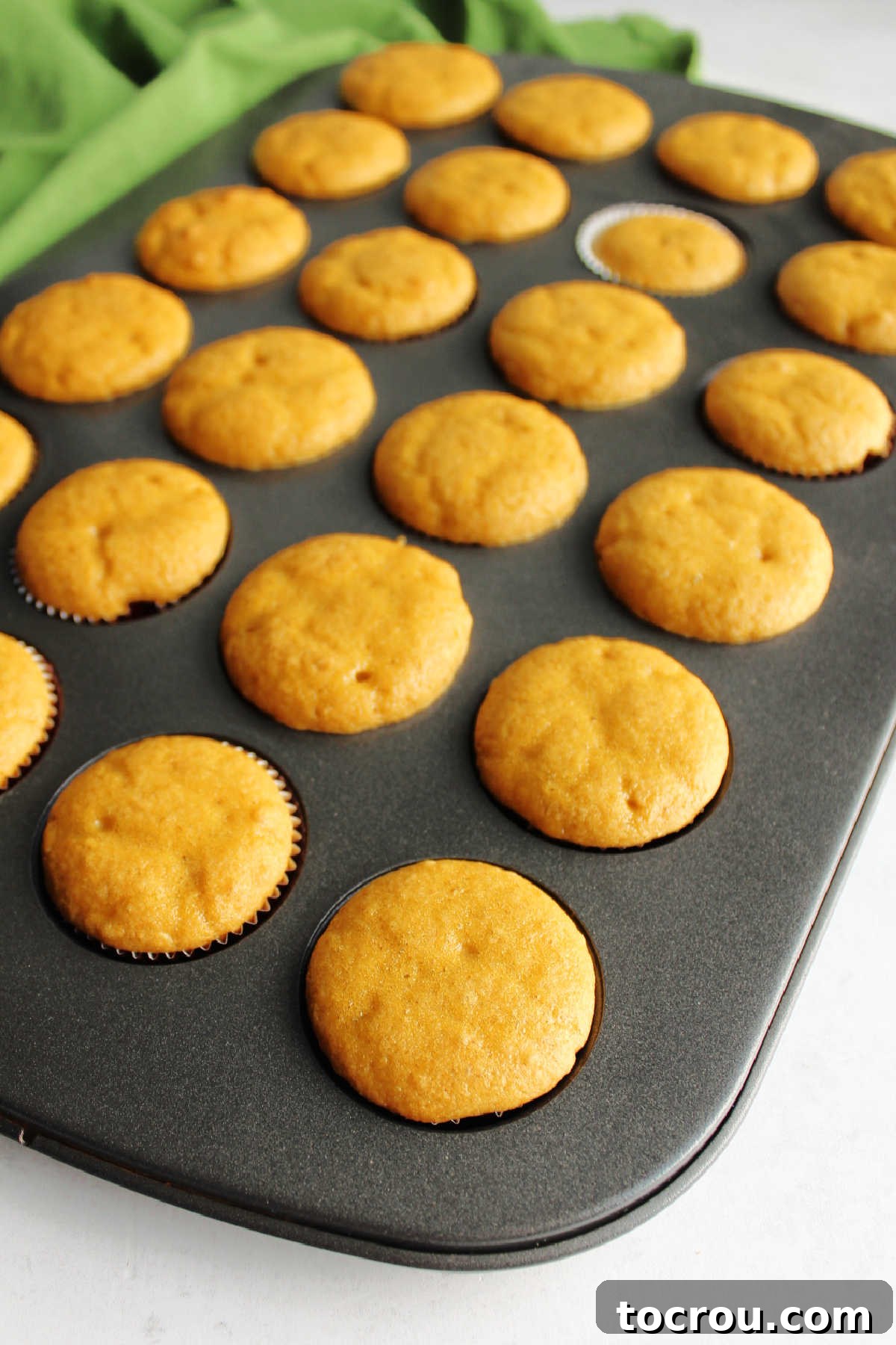 Mini cupcake tin filled with freshly baked apple butter cupcakes.
