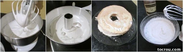 Step-by-step imagery of crafting the forgotten torte, showcasing whipped egg whites and cream.