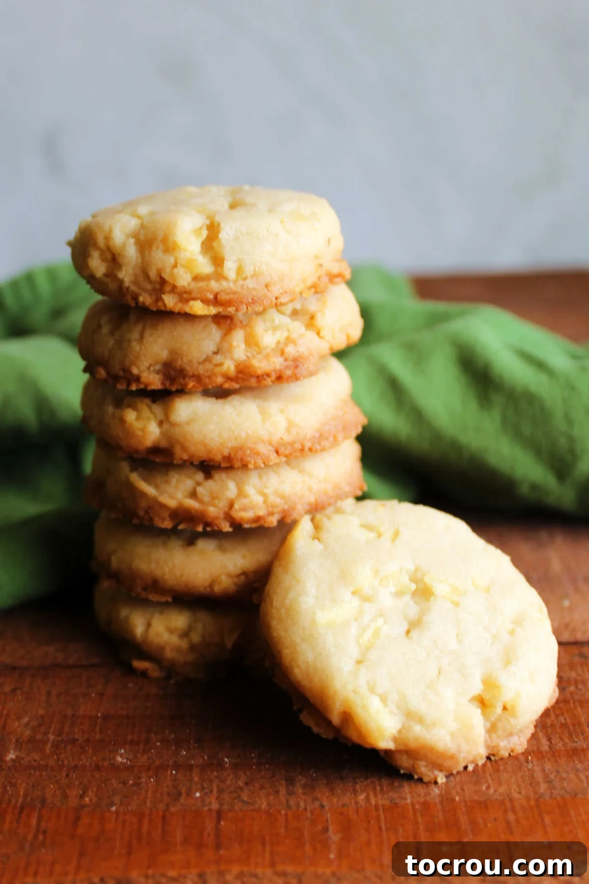 Grandmas Golden Crunch Cookies 3 Stack of simple buttery potato chips cookies.
