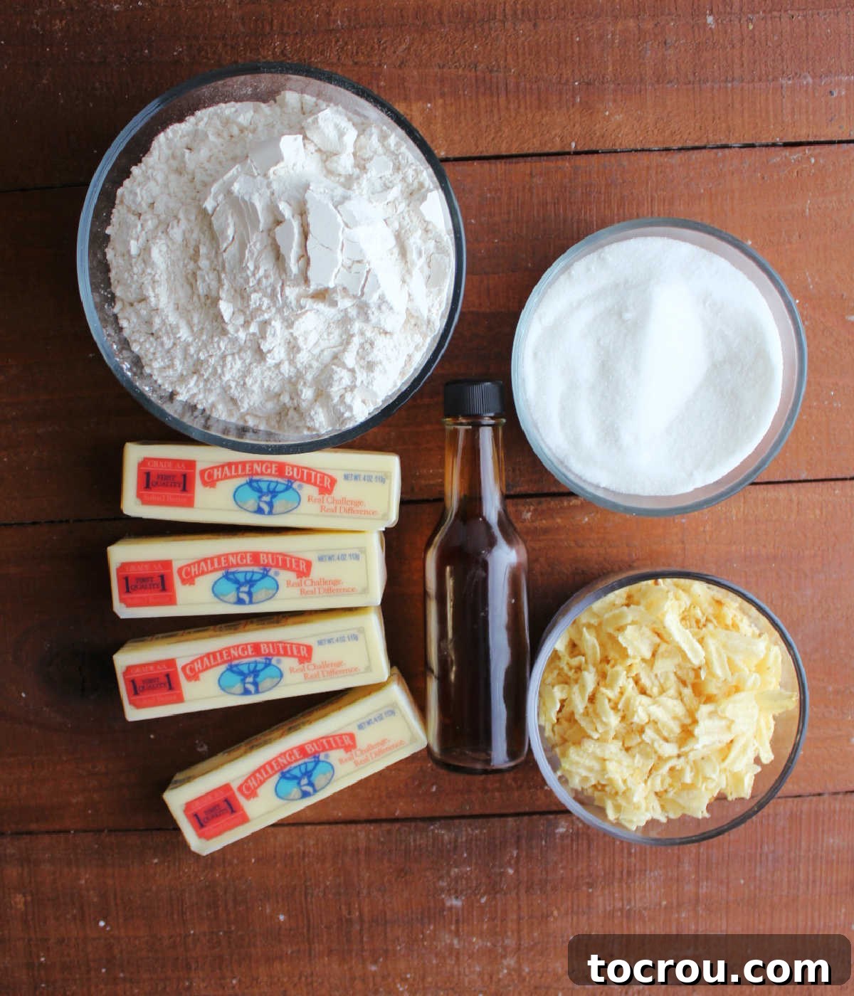 Grandmas Golden Crunch Cookies 5 Ingredients: butter, flour, sugar, vanilla extract and potato chips ready to be made into cookies.