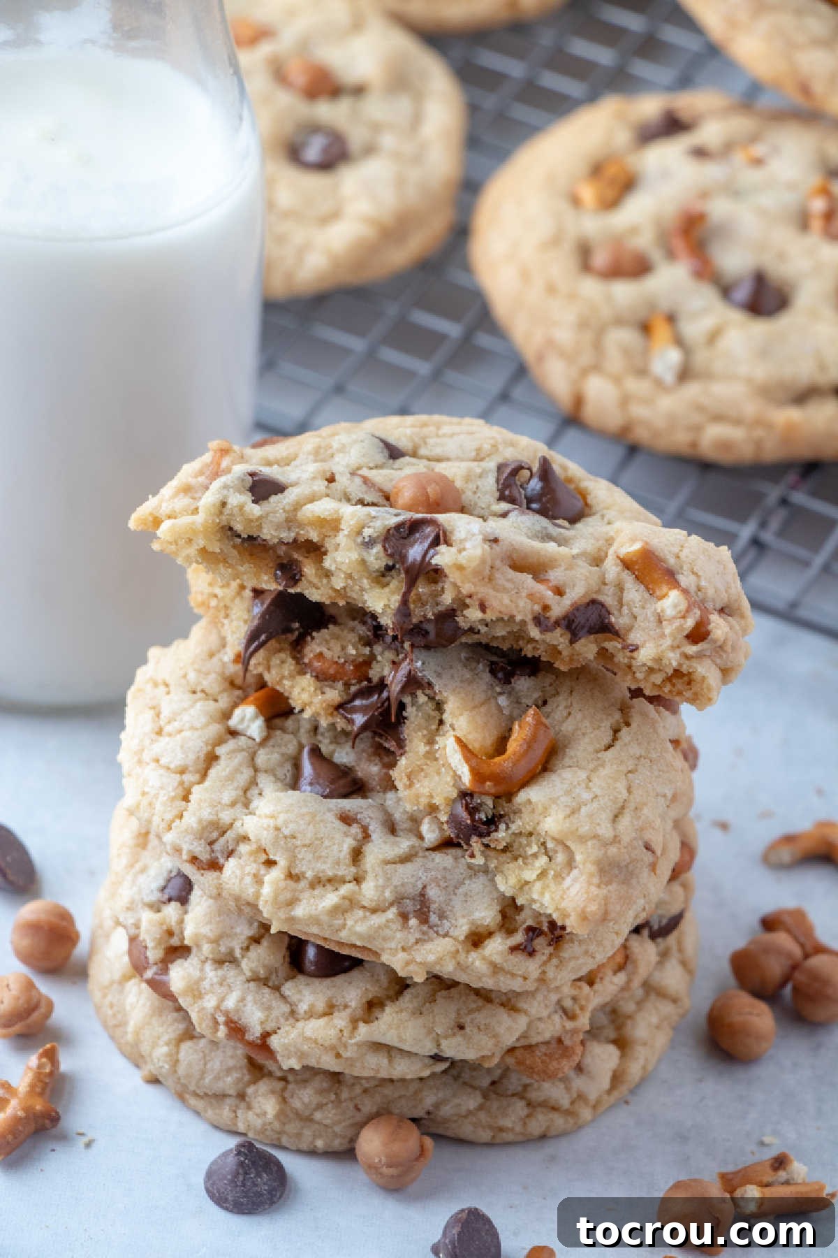 Inside of a kitchen sink cookie with melted chocolate chips.