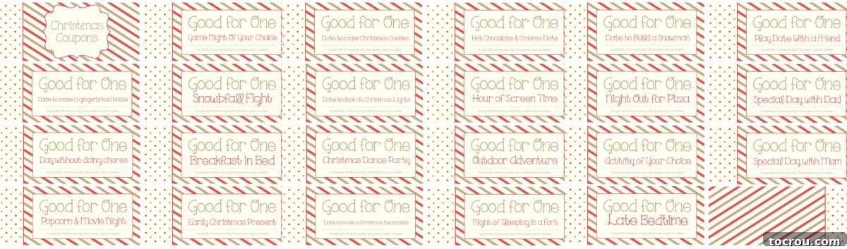 Free Printable Christmas Activity Coupon Book for Kids 2 collage of all of the coupons in the Christmas coupon book