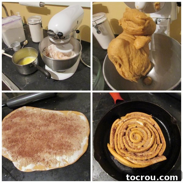 Cozy Skillet Pumpkin Spice Cinnamon Rolls 5 A delectable, large slice of pumpkin spice cinnamon roll cake, beautifully drizzled with maple browned butter glaze, presented on a plate with a fork.