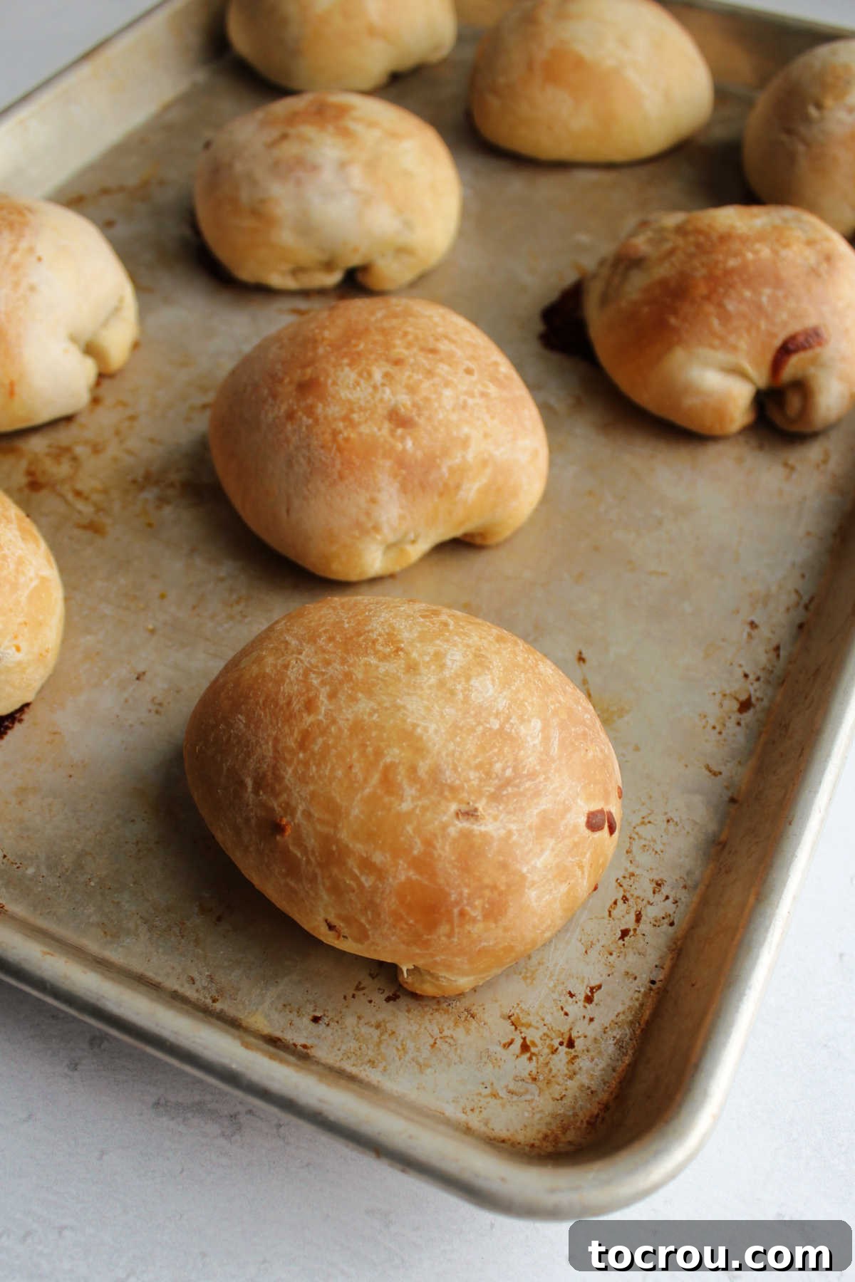 golden brown runzas fresh out of the oven.
