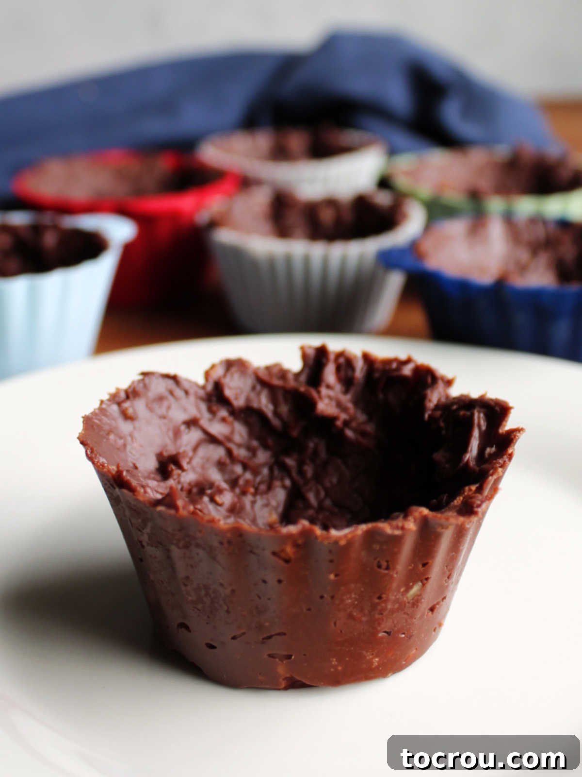 A pristine fudge ice cream cup, smoothly removed from its liner, sits invitingly, poised and ready to be crowned with a scoop of ice cream.