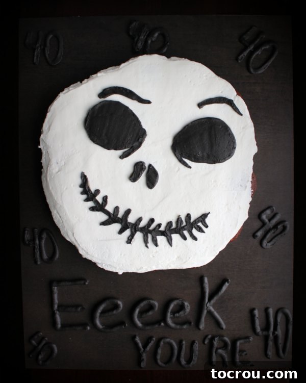 eeeeek you're 40 cake board with finished jack skellington cupcake cake