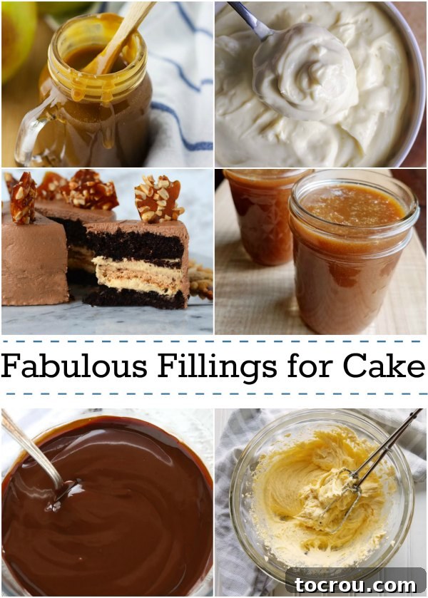 Creamy and Chocolate Cake Fillings A tantalizing image showcasing a variety of creamy, chocolate, and caramel fillings perfect for enhancing cakes and cupcakes.
