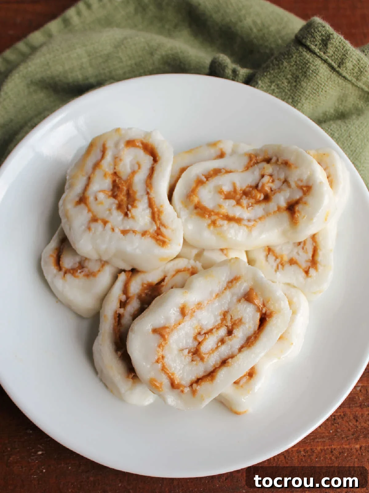 Finished Potato Candy Slices Plate of sliced mashed potato candy, ready to eat.