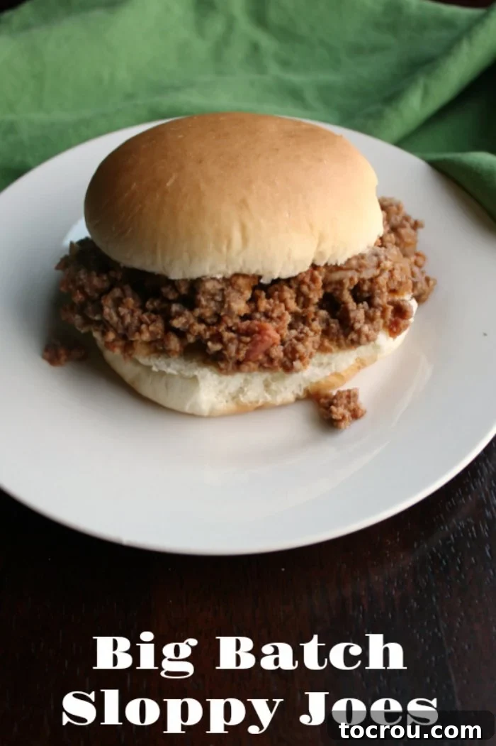 A massive batch of sloppy joes, perfect for serving a large gathering, event, or family reunion, ready to be reheated in a slow cooker or roaster.