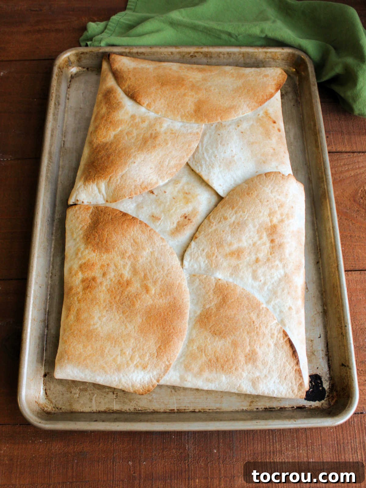 Sheet Pan Quesadilla Bake 8 Golden brown baked sheet pan tortilla fresh from the oven.