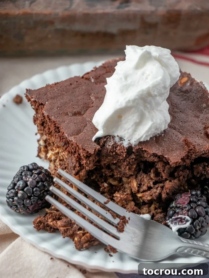 Enjoying a Bite of Brownie Baked Oatmeal first bite missing of chocolate brownie baked oatmeal.