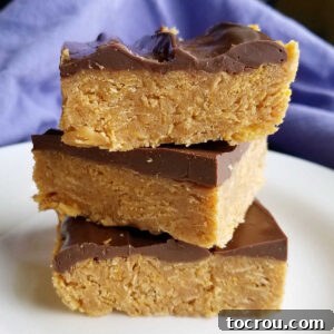 stack of peanut butter corn flake squares with chocolate topping.
