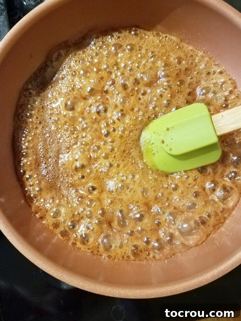 boiling caramel mixture ready for nuts.