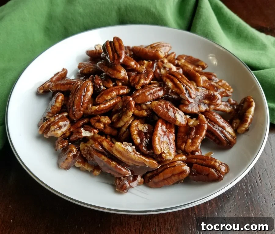 close up of shiny sweet pecans.