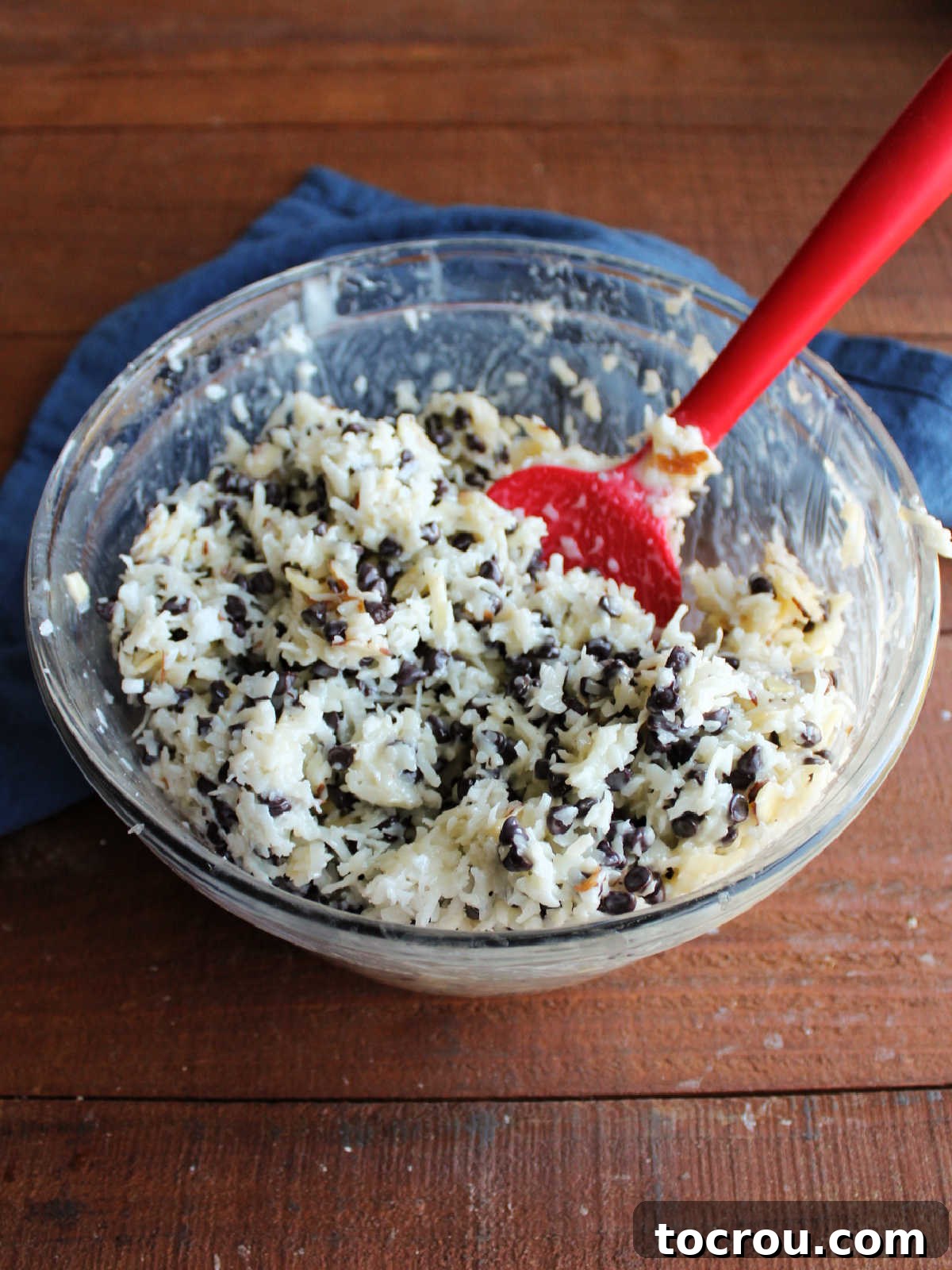 Maw-Maw's Delightful Almond Joy Macaroons 6 The bowl after a can of sweetened condensed milk has been stirred in to make a thick dough.