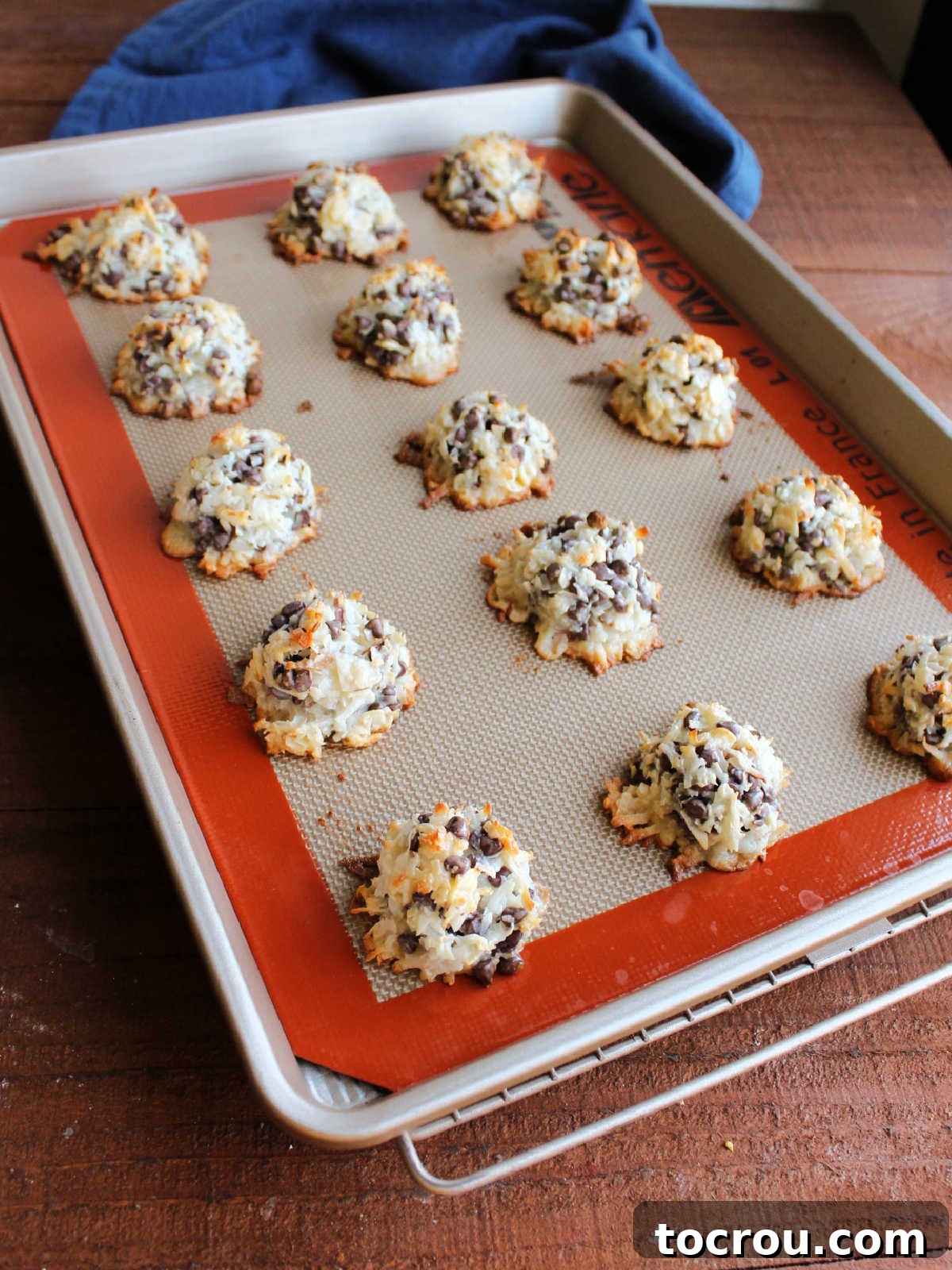 Maw-Maw's Delightful Almond Joy Macaroons 8 The cookie sheet after it has come out of the oven showing the golden brown edges of the coconut.