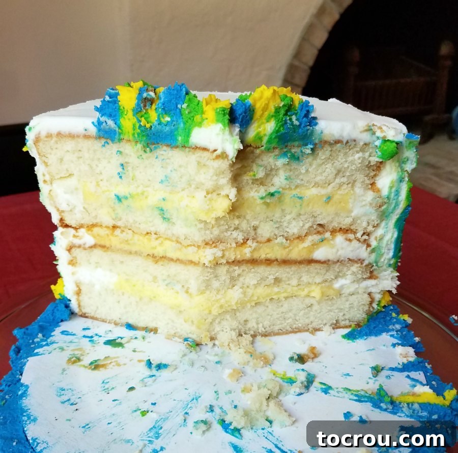 Effortless Pudding Cake Layer 4 inside of white cake with shortcut bavarian cream pudding filling