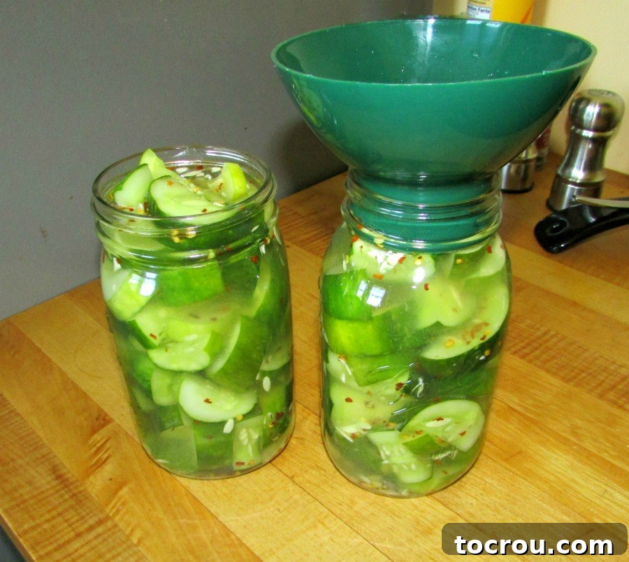 quart jars filled with freshly made quick pickles