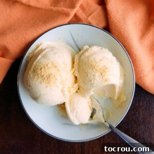 Small bowl of orange ice cream topped with graham cracker crumbs.