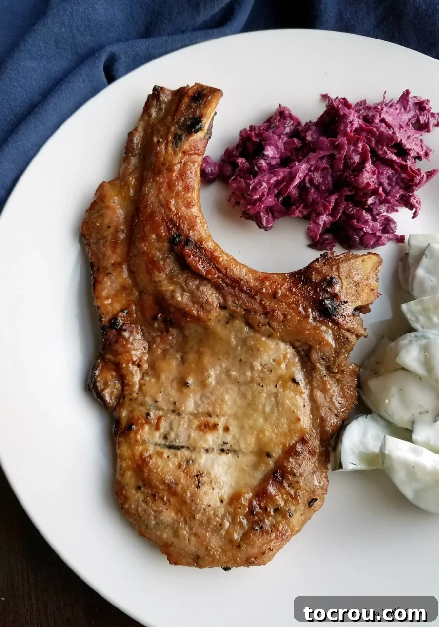 Golden Glazed Honey Mustard Chops 4 Pork chops marinated in honey mustard and then grilled.