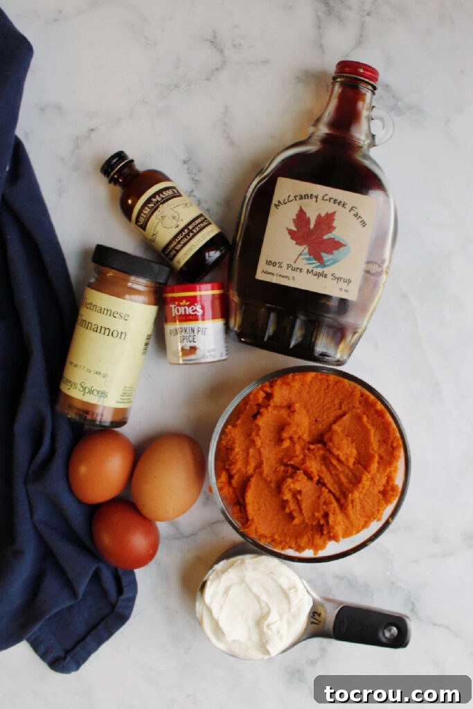 All the fresh ingredients laid out, ready to be transformed into a delicious maple pumpkin pie.