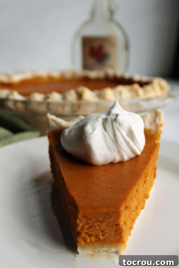 A delectable piece of maple pumpkin pie with a bite missing, showcasing its creamy texture and rich filling.